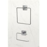 KARTEYA Yapışkanlı Gümüş Wc Kağıtlık ve Kare Havluluk Banyo Mutfak 2'li Set