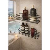 KARTEYA Yapışkanlı Siyah Banyo Düzenleyici Banyo Aksesuar Şampuanlık Duşakabin Rafı Askılık 2 li Set