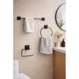 KARTEYA Yapışkanlı Siyah Uzun Havlu Askısı Yuvarlak Havluluk Havlu Askısı WC Tuvalet Kağıtlık 3 lü Banyo Set