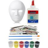 Karton Maske Yapım Seti 1 Adet Karton Maske Beyaz Tutkal Eski Gazete Akrilik Boya Resim Fırçası Kağıt Hamurundan Maske - Standart