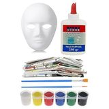Karton Maske Yapım Seti 1 Adet Karton Maske Beyaz Tutkal Eski Gazete Akrilik Boya Resim Fırçası Kağıt Hamurundan Maske