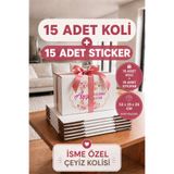kartonya Kişiye Özel Çeyiz Kolisi Seti 52x35x28 cm – 15 Adet Beyaz BC Dalga Koli + 15 Adet İsimli Sticker