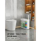 Kartuşlu Tuvalet Fırçası Ve Çöp Kovası Seti 2Si 1 Arada, Dokunmatik Kapaklı Hijyenik Wc Fırça
