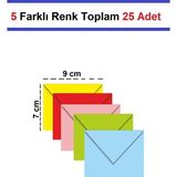 Kartvizit Zarfı Karışık 5 Farklı Renkli 80 gr 7 x 9 cm 25'li