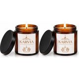 Karvia 2'li Ambers Siyah Cam Kavanoz Mum Set- El Yapımı - Beyaz - Vanilya