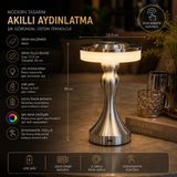 Karyatid Gümüş Krom Akıllı Masa Lambası Şarjlı Kablosuz Dokunmatik Kafe Otel Ofis Tip Dekoratif LED