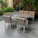 Kaş 3+1+1+Masa Rattan Bahçe Balkon Mobilyası,rattan Beyaz/kumaş Bej