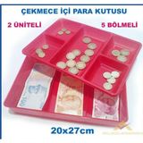 Kasa Içi Kullanışlı Para Kutusu 20X27CM Çift Üniteli 5 Bölme Çekmece Içi Bozuk ve Kağıt Para Kutusu - 41 Delft Blue