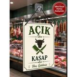 Kasap Açık Kapalı Tabelası Çift Taraflı Mdf 15X20CM - Ultra Güçlü Vantuz Hediyeli / Kasap Cam Kapı Askı Tabelası - 15x20 cm