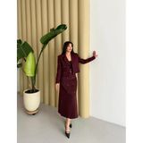 Kaşe Ceket Etek Takım Bordo