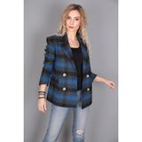 Kaşe Oversıze Blazer Ceket-Indigo - İndigo - 2
