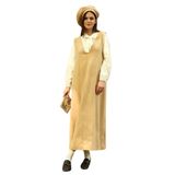 Kaşe Uzun Kışlık V Yaka Jile Elbise ve Şapka (2 li Takım) (Bej, L-XL)