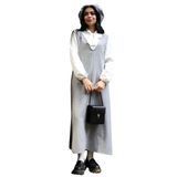 Kaşe Uzun Kışlık V Yaka Jile Elbise ve Şapka (2 li Takım) (Gri, S-M)