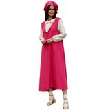 Kaşe Uzun Kışlık V Yaka Jile Elbise ve Şapka (2 li Takım) (Pembe, 2XL-3XL)