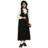 Kaşe Uzun Kışlık V Yaka Jile Elbise ve Şapka (2 li Takım) (Siyah, L-XL)