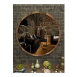 KASES HOME Ceviz Ahşap Dekoratif Yuvarlak Antre Hol Koridor Duvar Salon Mutfak Banyo Wc Ofis Aynası 60 Cm