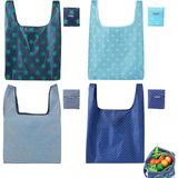 KASESSS 4 adet alışveriş çantası, katlanabilir, tekrar kullanılabilir alışveriş çantası, yıkanabilir alışveriş torbası, çevre dostu alışveriş çantası, hafif polyester taşıma çantası, alışveriş,