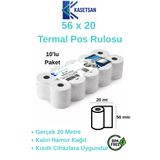 Kasetsan 56x20 Termal Pos Rulosu 10’lu Paket BPA’sız Benzin Pompası Uyumlu