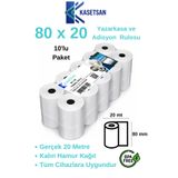 Kasetsan 80x20 Yazarkasa Pos Rulosu 10'lu Paket Termal Adisyon Rulo BPA Free