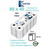 Kasetsan 80x40 Yazarkasa Pos Rulosu 20'li Paket Termal Adisyon Kağıdı
