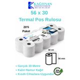 Kasetsan Kağıtsan 56x30 Termal Pos Rulosu 20'li Paket BPA’sız Pompa ve Sabit Pos