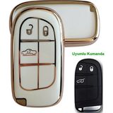 Kasey Egea Cross 500 Jeep Dodge Chrysler Uyumlu Smart Kumanda Anahtar Kılıfı Oto Anahtarlık Beyaz Gold - Beyaz - Gold
