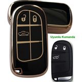Kasey Egea Cross 500 Jeep Dodge Chrysler Uyumlu Smart Kumanda Anahtar Kılıfı Oto Anahtarlık Siyah Gold - Siyah - Gold