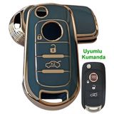 Kasey Fiat Egea Uyumlu Kumanda Anahar Kılıfı Oto Anahtarlık 3 Tuşlu Turkuaz Gold