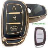 Kasey Hyundai Anahtarsız Çalıştırma Tucson Bayon Elantra Uyumlu Kumanda Anahtar Kılıfı Oto Anahtarlık - Siyah - Gold