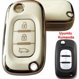 Kasey Renault Fluence Megane 3 Uyumlu Kumanda Anahar Kılıfı Oto Anahtarlık Beyaz Gold - Beyaz - Gold