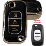Kasey Renault Fluence Megane 3 Uyumlu Kumanda Anahar Kılıfı Oto Anahtarlık Siyah Gold - Siyah - Gold
