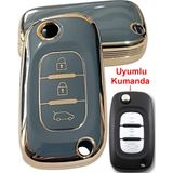Kasey Renault Fluence Megane 3 Uyumlu Kumanda Anahar Kılıfı Oto Anahtarlık Turkuaz Gold