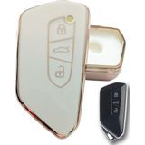 Kasey Volkswagen Golf 8 Seat Cupra Skoda Octavia Uyumlu Kumanda Beyaz Gold Anahtar Kılıfı