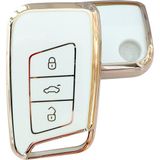 Kasey Volkswagen Passat B8 Skoda Superb Kodiaq Uyumlu Smart Kumanda Anahtar Kılıfı Oto Anahtarlık Beyaz Gold - Beyaz - Gold