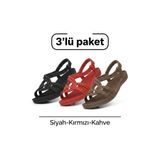 KAŞGAR 3'lü Paket Örgü Desenli Kaymaz Taban Yumuşak Havuz Deniz Plaj Sandalet