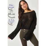KaSheHa Ajurlu Model Yarasa Kol Kayık Yaka Salaş Kaşındırmaz Pamuklu Crop Triko Bluz BLU020