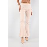 Kasheha Kadın Bej Krep Kumaş Likralı Yüksek Bel Toparlayıcı Ispanyol Paça Tayt Pantolon - KSH00079 - Slim Fit