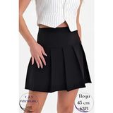 KaSheHa Kadınlar İçin Siyah Kalın Pileli Dokuma Kumaş Mini Etek 45 cm A-Line Bel Kesimi