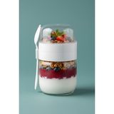 Kaşık Çatallı Cam Meyveli Yoğurt Müsli Kabı - Yemek Taşıma ve Saklama Kabı - Öğün Bardağı 625 ml - Beyaz