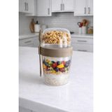 Kaşık Çatallı Diyet ve Yoğurt Kabı Yulaf Müsli Atıştırmalık Diyet Saklama Kabı - 600 ml - Kahverengi