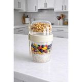 Kaşık Çatallı Diyet ve Yoğurt Kabı Yulaf Müsli Atıştırmalık Diyet Saklama Kabı - 600 ml - Krem