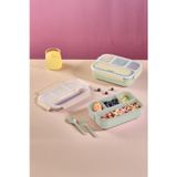Kaşık Çatallı Lunch Box Sızdırmaz Contalı Kapaklı 4 Bölmeli Beslenme Kabı - Yeşil
