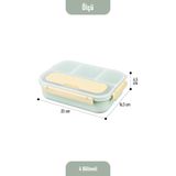 Kaşık Çatallı Lunch Box Sızdırmaz Contalı Kapaklı 4 Bölmeli Beslenme Kabı - Yeşil