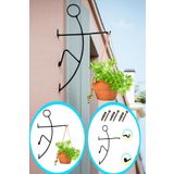 KAŞIKBEY Çöp Adam Ferforje Metal Saksı Askısı Dekoratif Duvara Monte Edilen Çiçek Askısı ( 1 adet 65x35 cm)