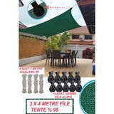 KAŞIKBEY File Branda Tente Gölgelik Örtü Gölgeleme Kumaşı 3x4 Metre Bahçe Veranda Havuz Tentesi - Yeşil - 400X300