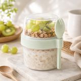 Kaşıklı 400 ml Müsli Saklama Kabı, Taşınabilir Yoğurt ve Beslenme Kabı, Pratik Atıştırmalık ve Kahvaltılık Saklama Kabı (Mint)