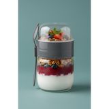 Kaşıklı Çatallı Cam Öğün Bardağı - Yemek Taşıma ve Saklama Kabı - Müsli Kabı 625 ml - Antrasit