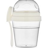 Kaşıklı Yoğurt Porsiyon Kabı 400 ml Qlux Müsli Yoğurt Taşıma Saklama Kabı Bpa Içermez - Ekru