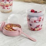 Kaşıklı Yoğurt Porsiyon Kabı 400 ml Qlux Müsli Yoğurt Taşıma Saklama Kabı Bpa Içermez - Pembe
