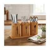 Kaşıklık; 3'lü Doğal Bambu Seti, Ahşap Standlı Tezgah Üstü Çatal, Kaşık ve Bıçak Düzenleyici Mutfak Organizeri (Stand: 33X13X2 Cm/kaşıklık: 10X12 Cm)